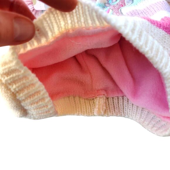 Little Me Baby Girl Pink Knit Unicorn Pompom Hat and Mittens Set Size 3-9M - Picture 2 of 3